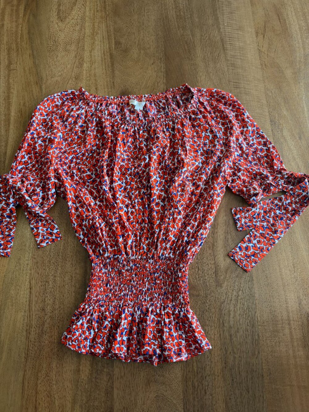 MAJE NWT Rafia Off Shoulder Ruffle  Waist Print Top | Size 1-Small